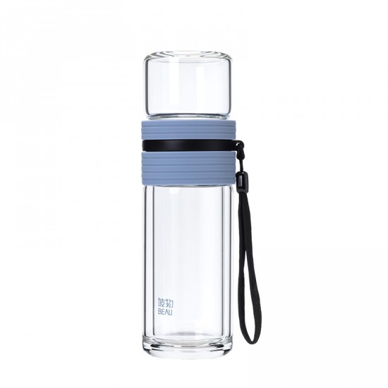 Double Wall Glass Tea Tumbler Water Bottle with Filter Infuser Travel Mug Office 